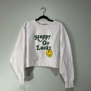 Chicka-d White Ribbed Cropped Sweatshirt